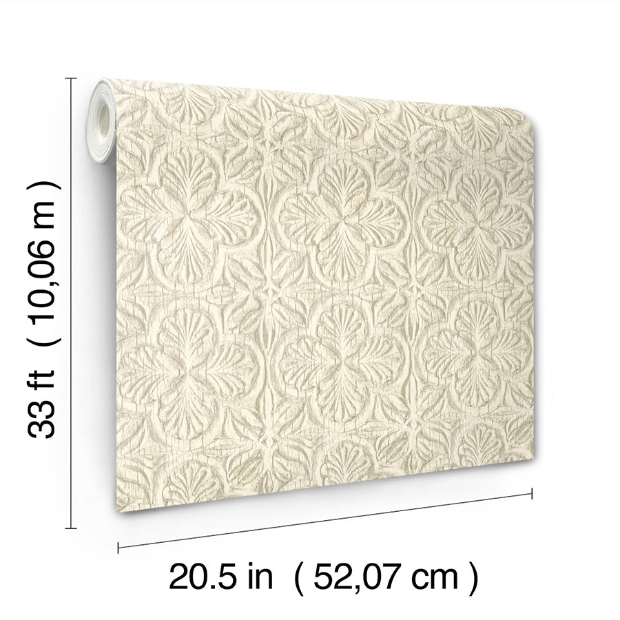 3125-72333 Karachi Cream Wooden Damask Wallpaper