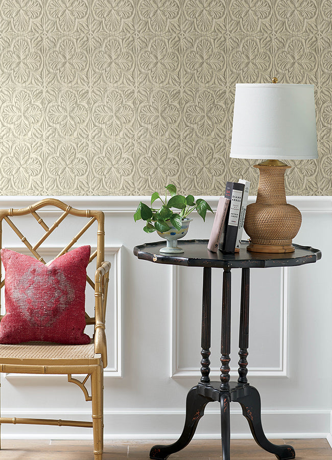 3125-72333 Karachi Cream Wooden Damask Wallpaper