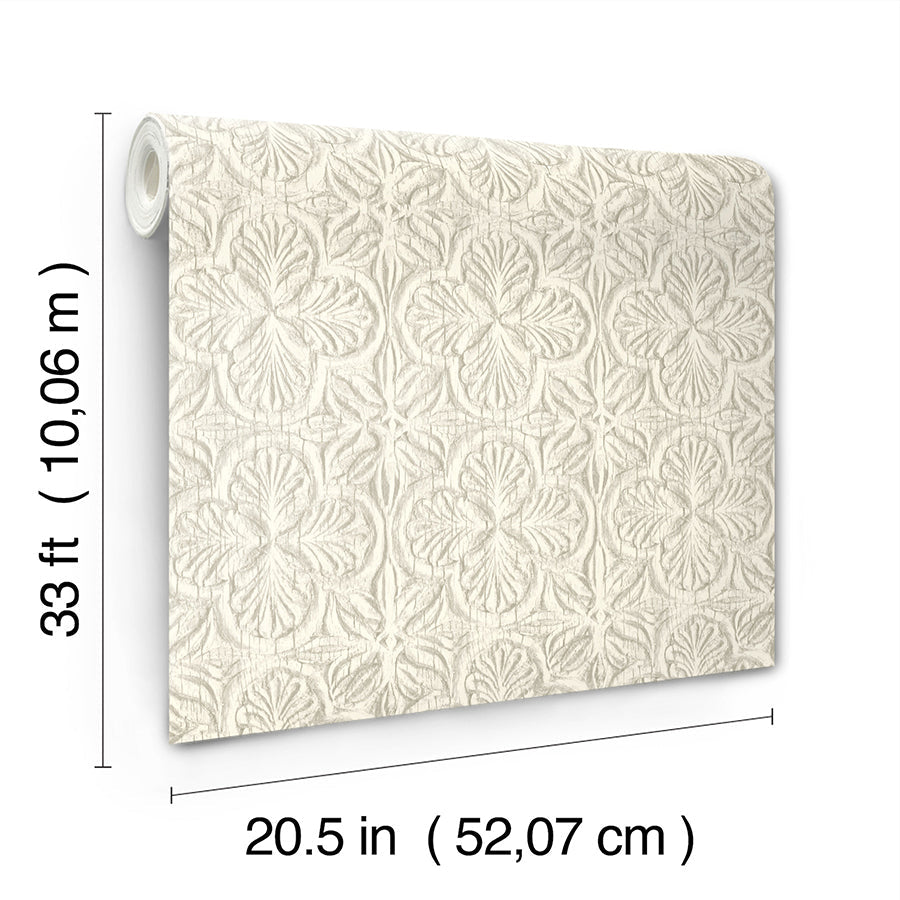 3125-72334 Karachi White Wooden Damask Wallpaper