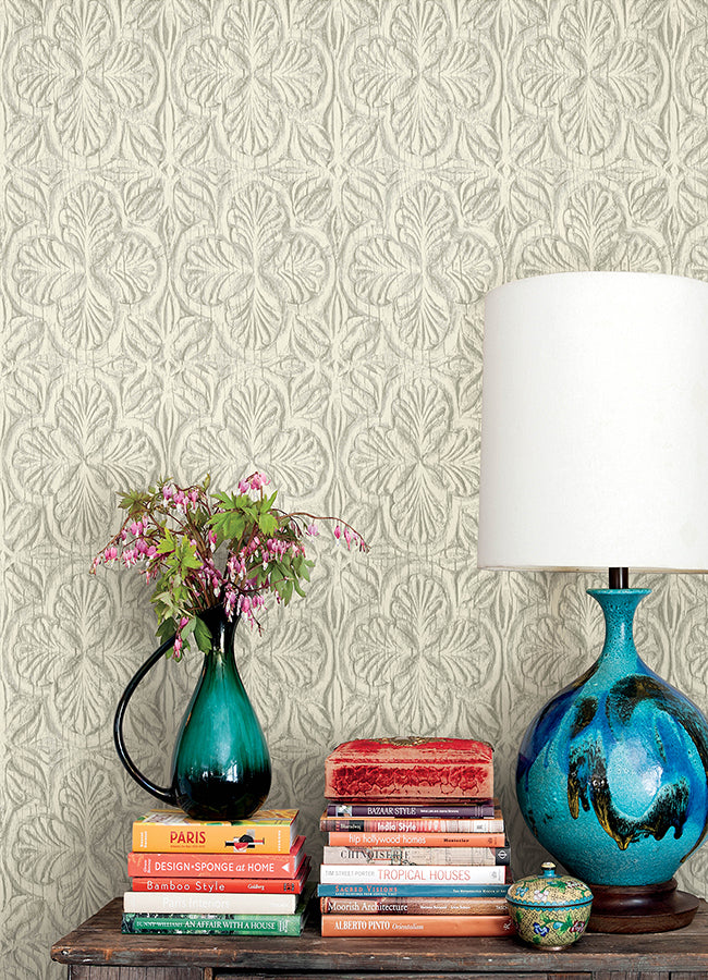 3125-72334 Karachi White Wooden Damask Wallpaper