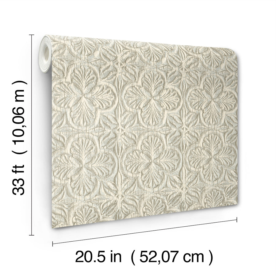3125-72335 Karachi Aqua Wooden Damask Wallpaper