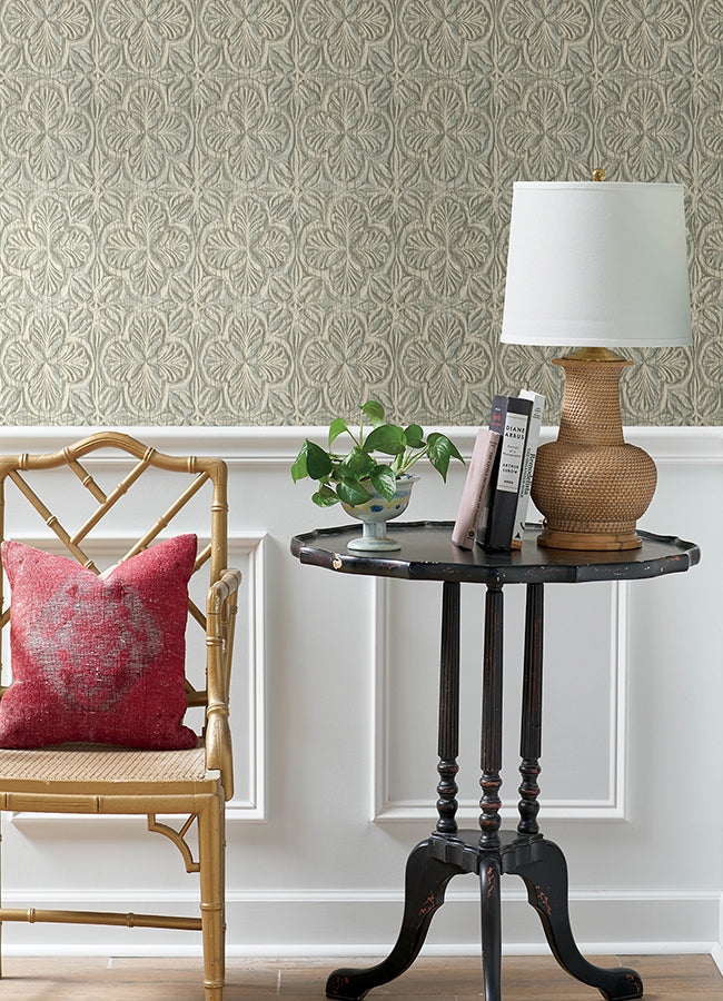 3125-72335 Karachi Aqua Wooden Damask Wallpaper