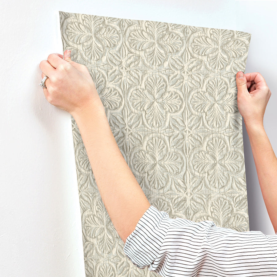 3125-72335 Karachi Aqua Wooden Damask Wallpaper