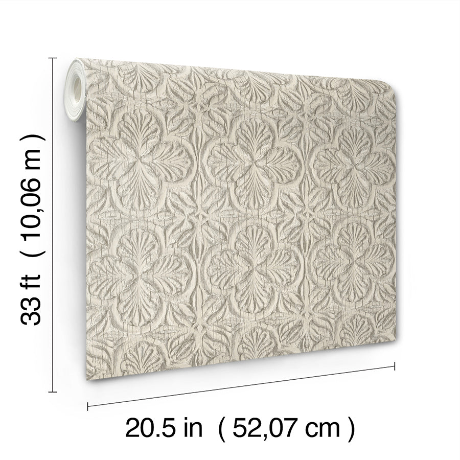 3125-72336 Karachi Taupe Wooden Damask Wallpaper