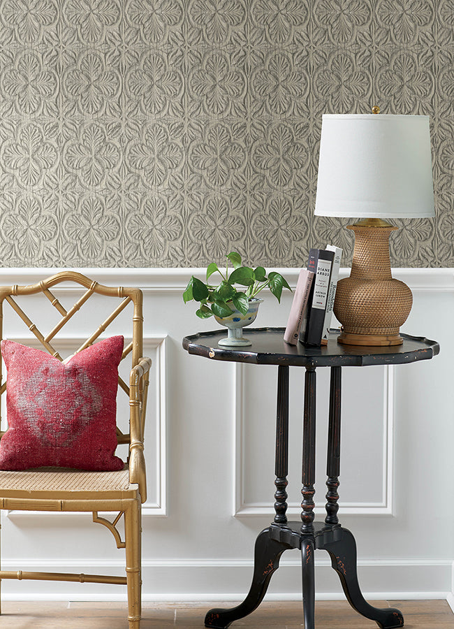 3125-72336 Karachi Taupe Wooden Damask Wallpaper