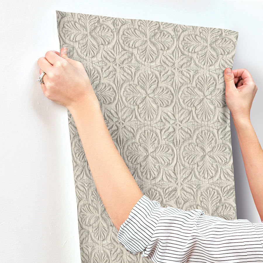 3125-72336 Karachi Taupe Wooden Damask Wallpaper