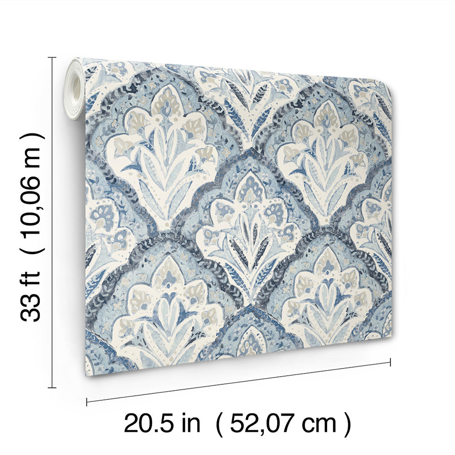 3125-72337 Mimir Blue Quilted Damask Wallpaper