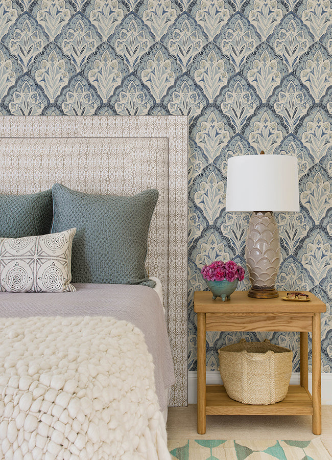 3125-72337 Mimir Blue Quilted Damask Wallpaper