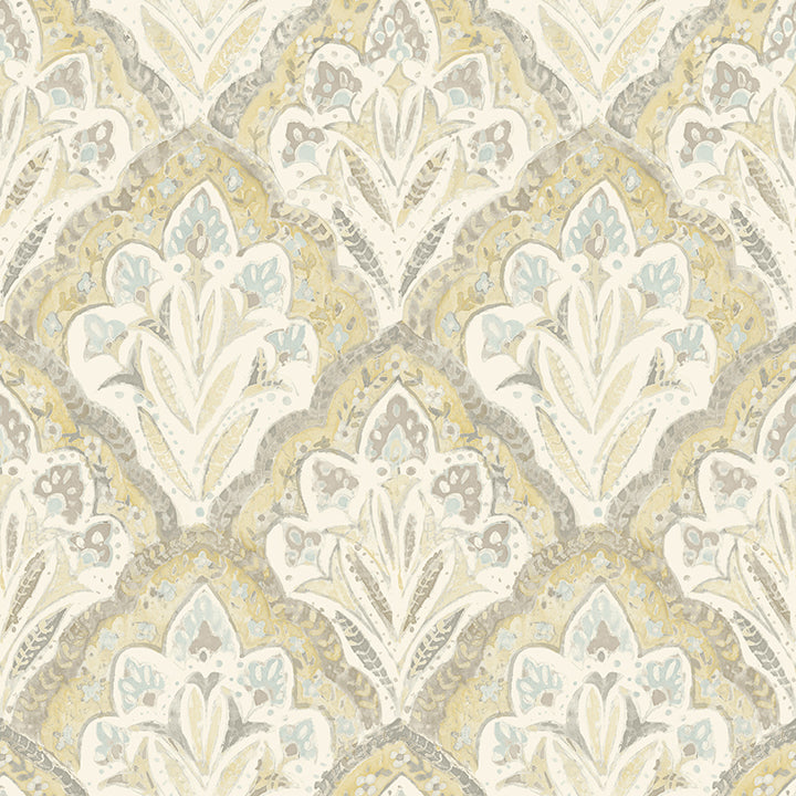 3125-72338 Mimir Mustard Quilted Damask Wallpaper