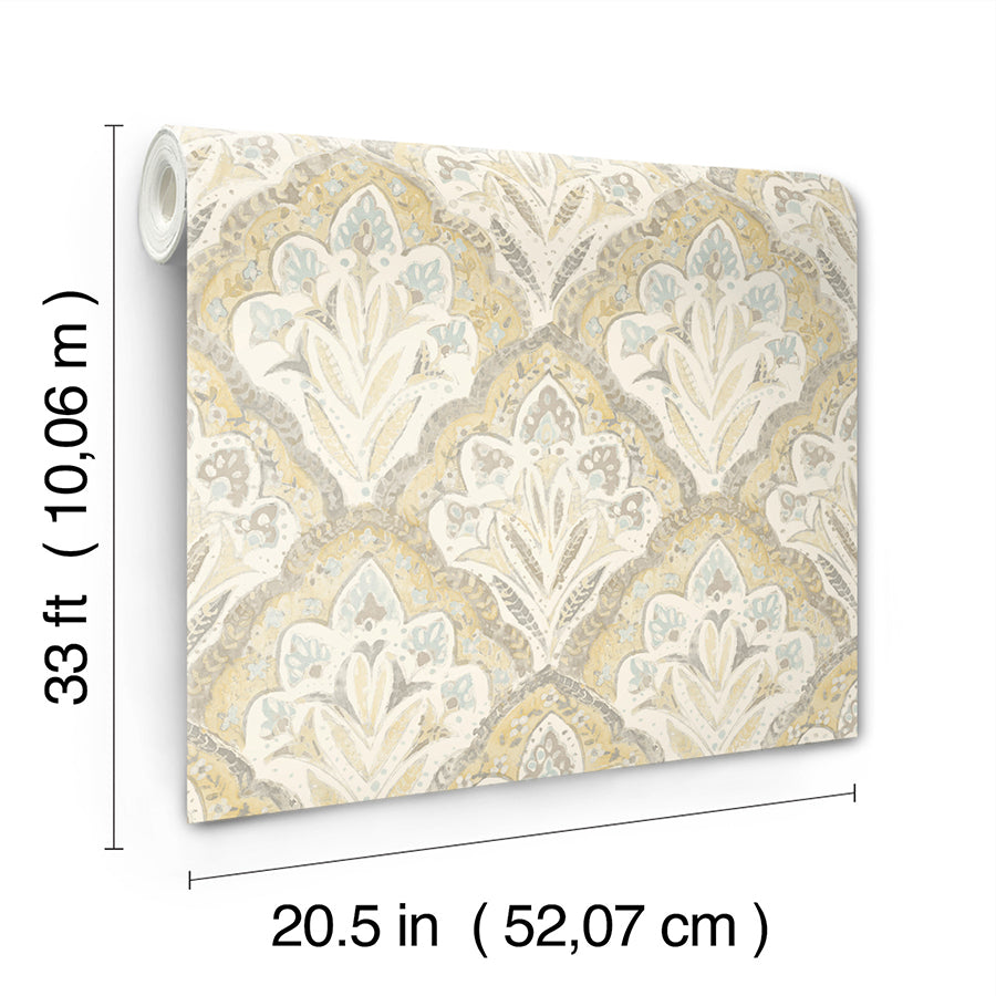 3125-72338 Mimir Mustard Quilted Damask Wallpaper