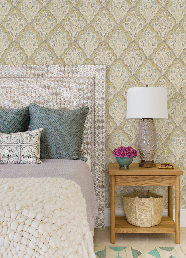 3125-72338 Mimir Mustard Quilted Damask Wallpaper