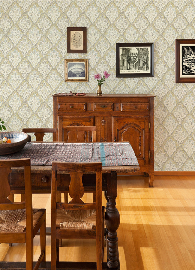 3125-72338 Mimir Mustard Quilted Damask Wallpaper