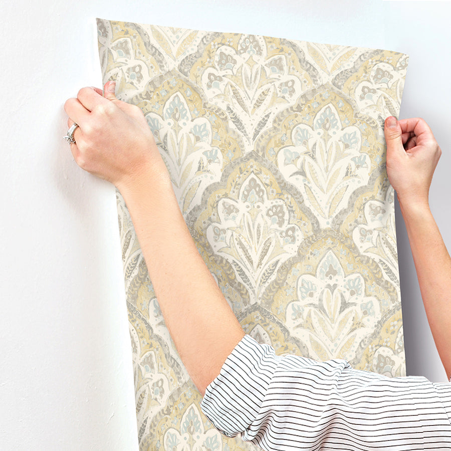 3125-72338 Mimir Mustard Quilted Damask Wallpaper
