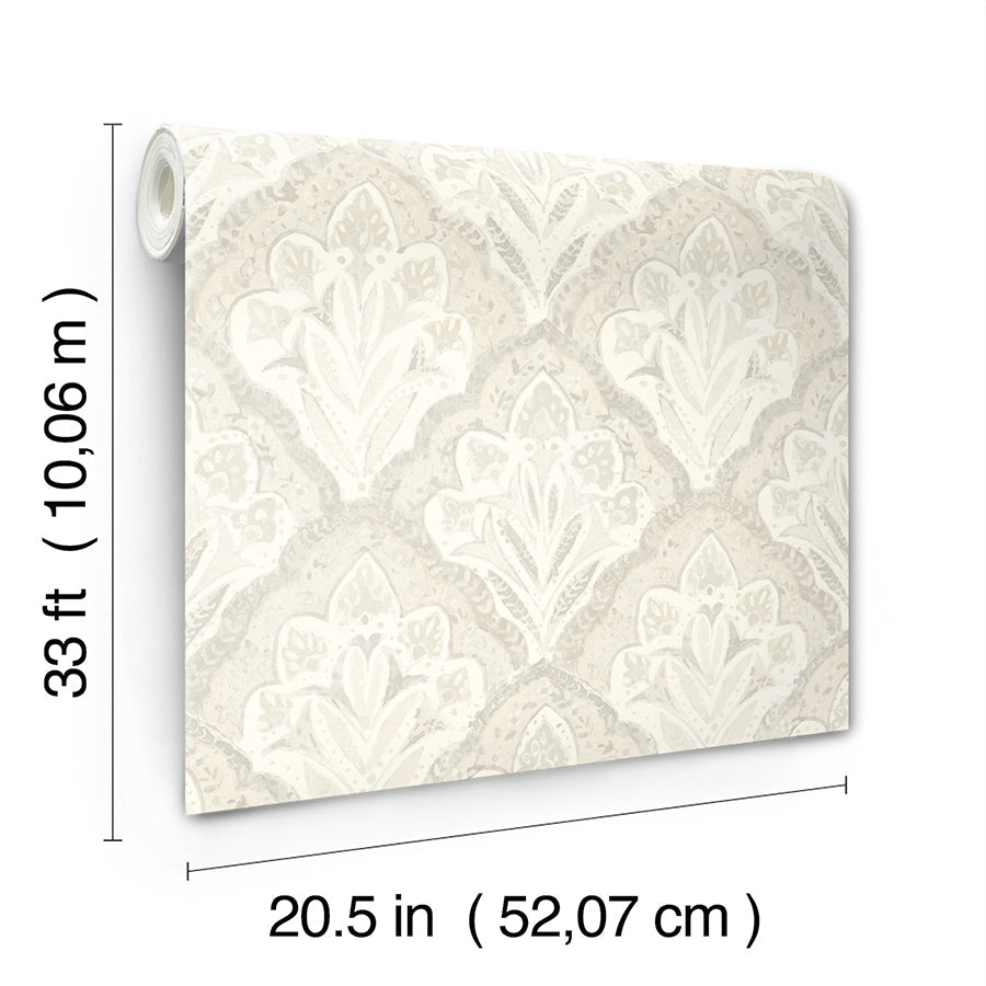 3125-72339 Mimir Dove Quilted Damask Wallpaper