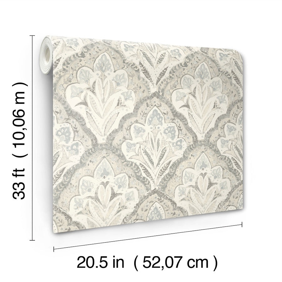 3125-72340 Mimir Grey Quilted Damask Wallpaper