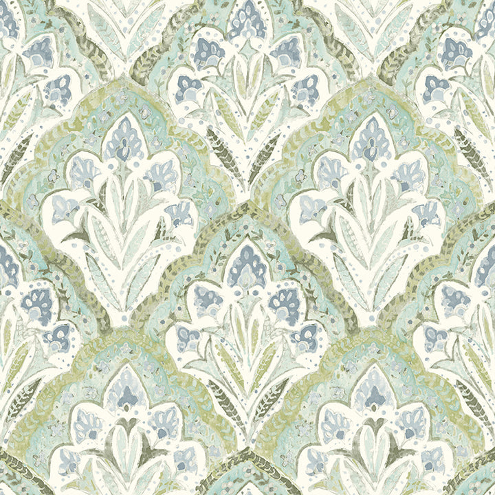 3125-72341 Mimir Aquamarine Quilted Damask Wallpaper