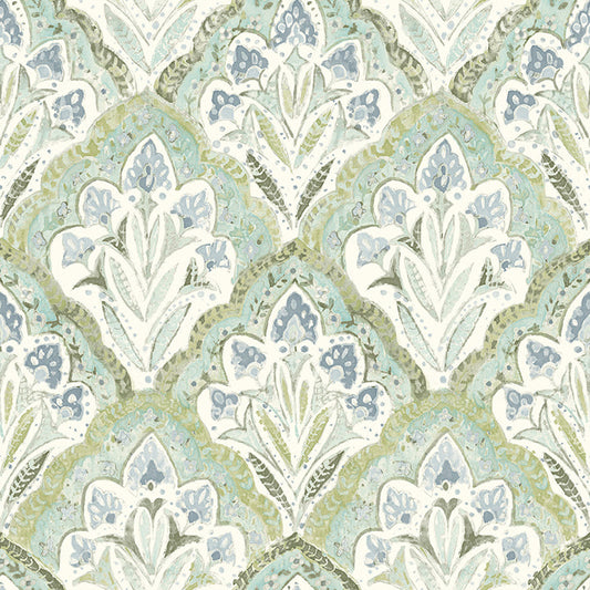 3125-72341 Mimir Aquamarine Quilted Damask Wallpaper