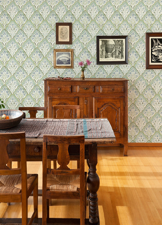 3125-72341 Mimir Aquamarine Quilted Damask Wallpaper