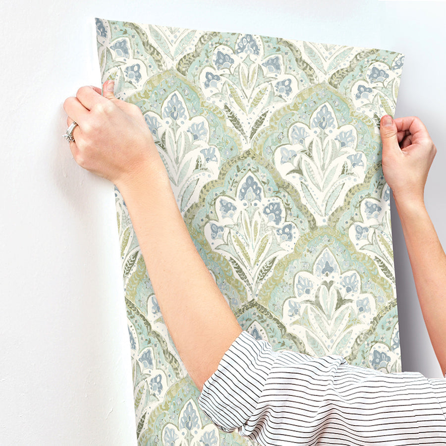 3125-72341 Mimir Aquamarine Quilted Damask Wallpaper