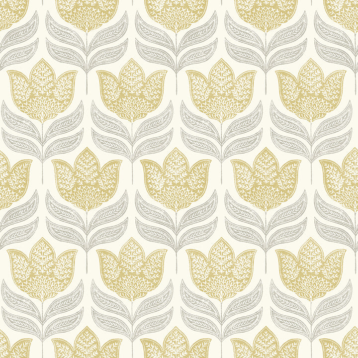 3125-72342 Cathal Mustard Tulip Block Print Wallpaper