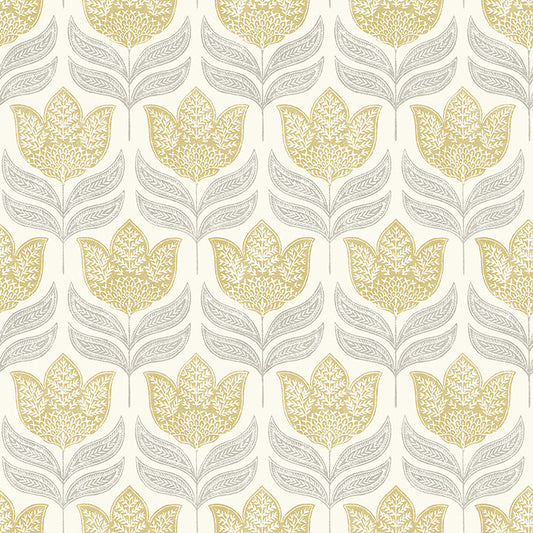 3125-72342 Cathal Mustard Tulip Block Print Wallpaper