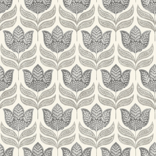 3125-72343 Cathal Charcoal Tulip Block Print Wallpaper
