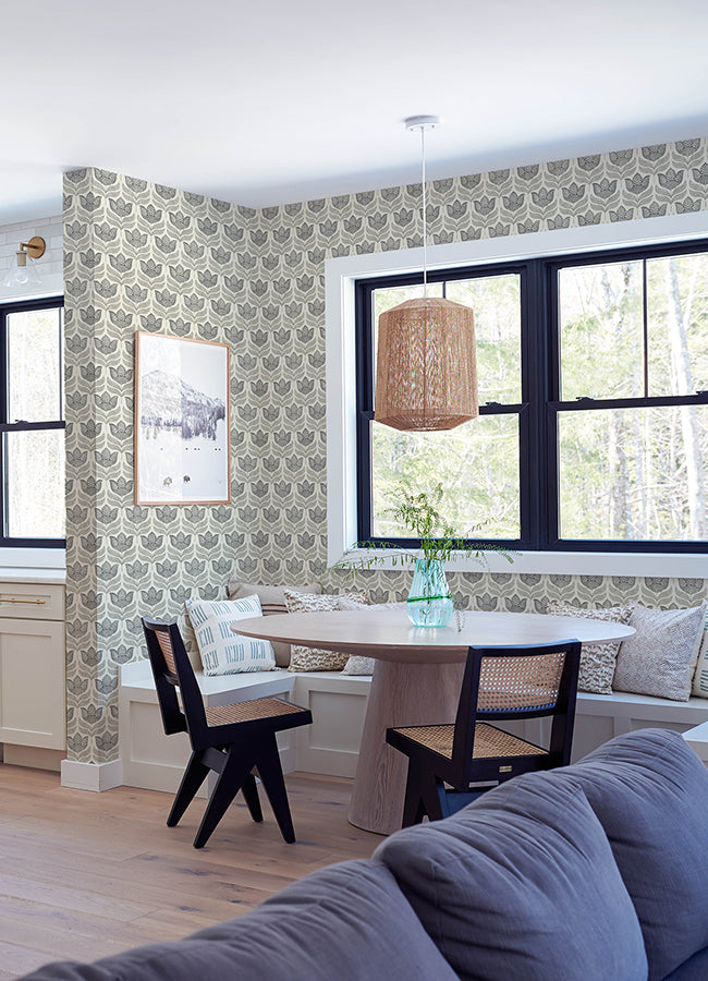 3125-72343 Cathal Charcoal Tulip Block Print Wallpaper