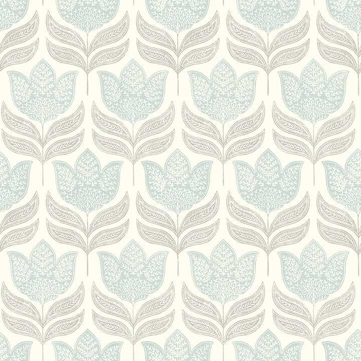3125-72344 Cathal Aqua Tulip Block Print Wallpaper