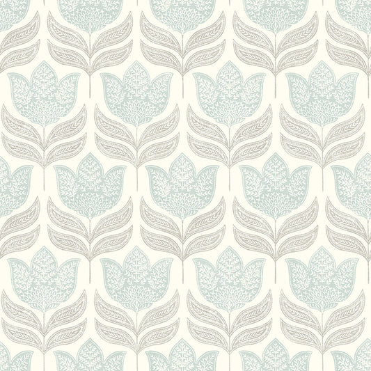 3125-72344 Cathal Aqua Tulip Block Print Wallpaper
