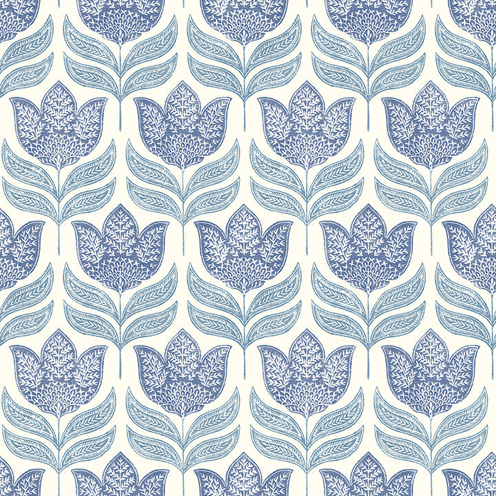 3125-72345 Cathal Blue Tulip Block Print Wallpaper