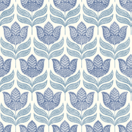 3125-72345 Cathal Blue Tulip Block Print Wallpaper