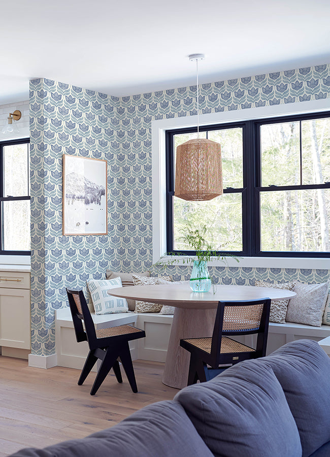 3125-72345 Cathal Blue Tulip Block Print Wallpaper