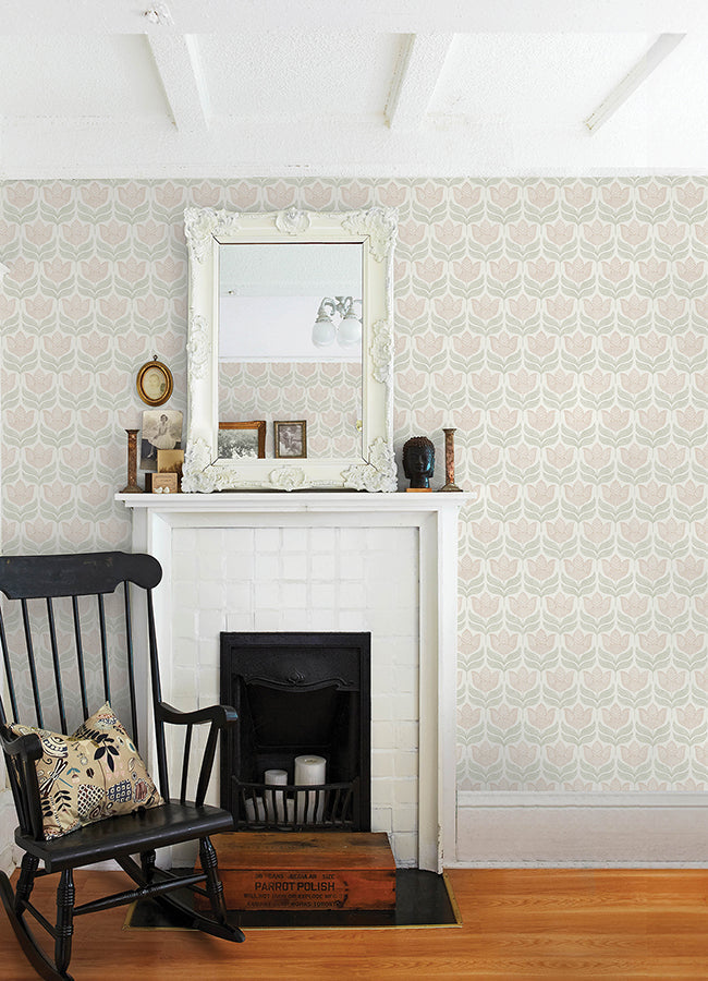3125-72346 Cathal Blush Tulip Block Print Wallpaper