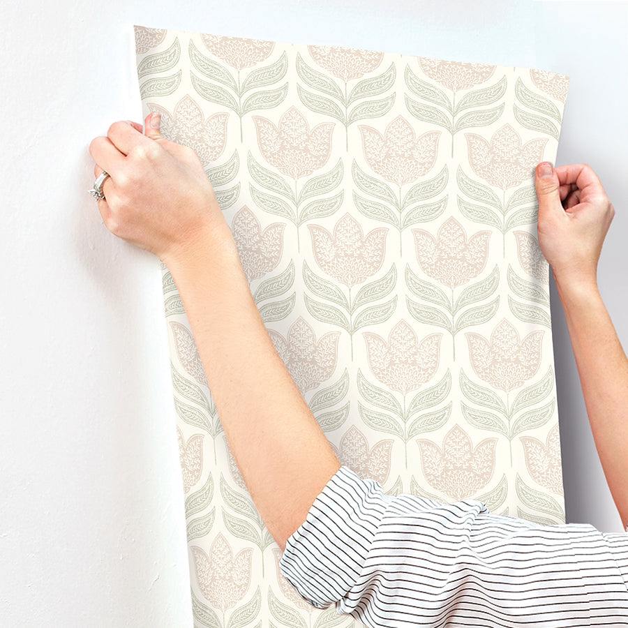 3125-72346 Cathal Blush Tulip Block Print Wallpaper