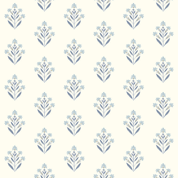 3125-72347 Kova Blue Floral Crest Wallpaper