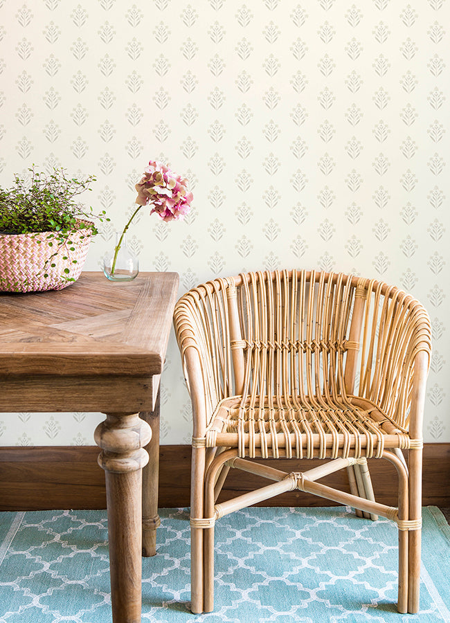 3125-72349 Kova Dove Floral Crest Wallpaper