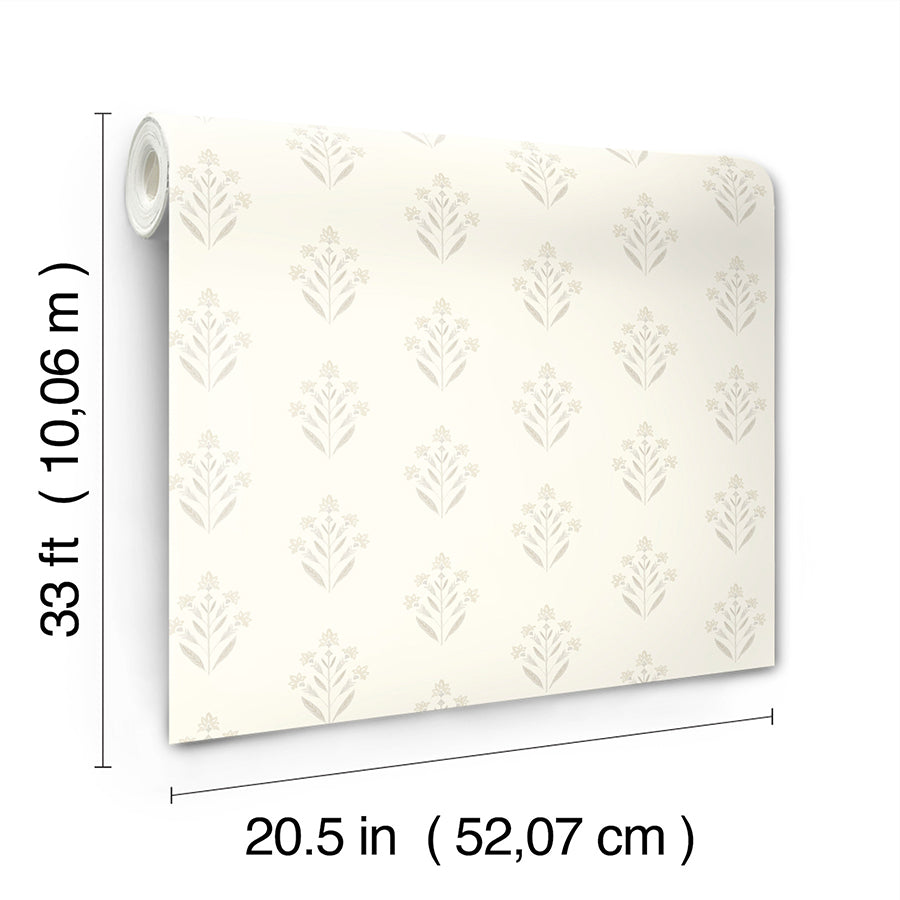 3125-72349 Kova Dove Floral Crest Wallpaper
