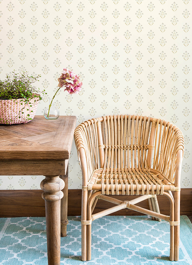 3125-72348 Kova Yellow Floral Crest Wallpaper