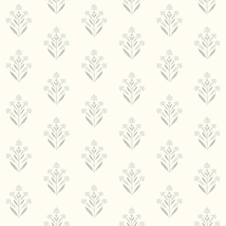3125-72350 Kova Light Blue Floral Crest Wallpaper