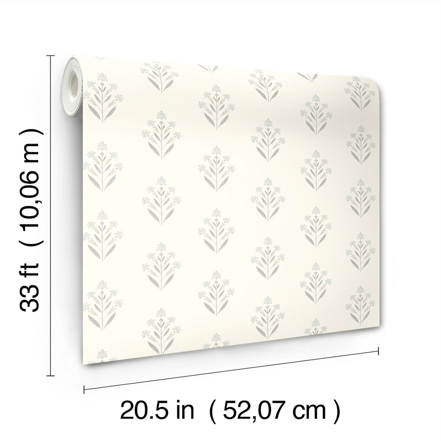 3125-72350 Kova Light Blue Floral Crest Wallpaper