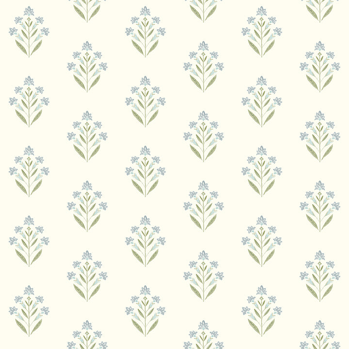 3125-72351 Kova Aquamarine Floral Crest Wallpaper