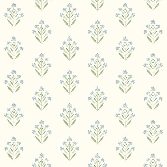 3125-72351 Kova Aquamarine Floral Crest Wallpaper