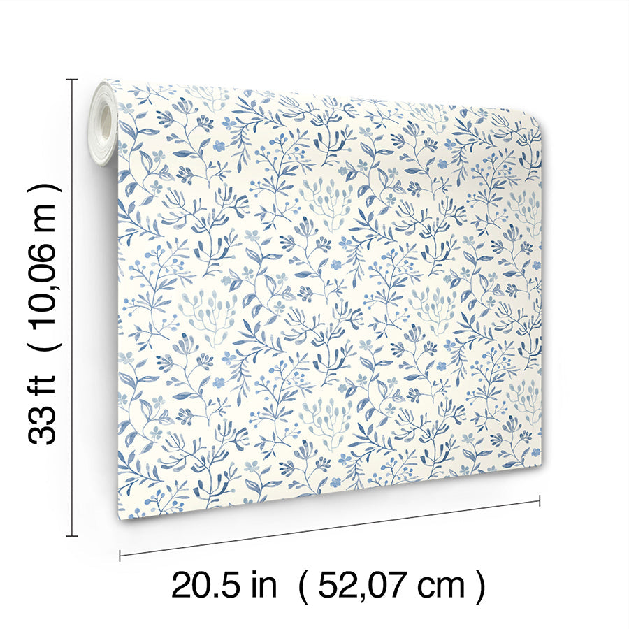 3125-72352 Tarragon Blue Dainty Meadow Wallpaper