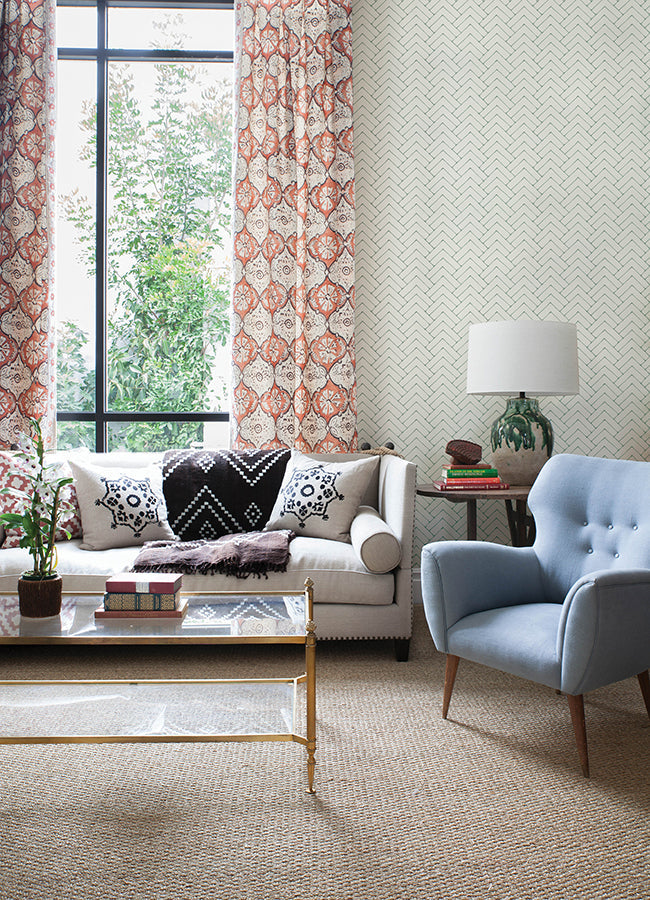 3125-72362 Oswin Teal Tiered Herringbone Wallpaper