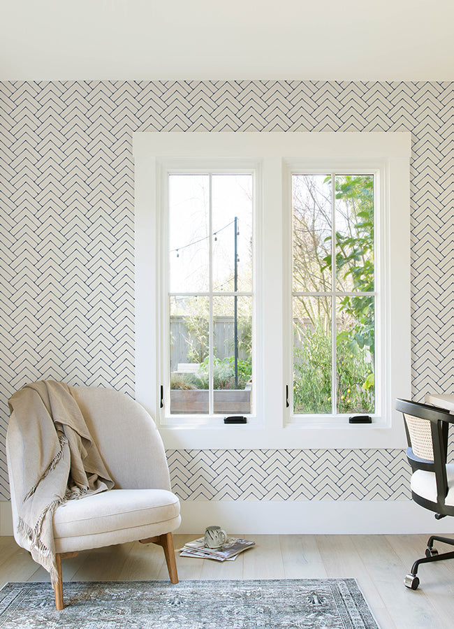 3125-72363 Oswin Light Yellow Tiered Herringbone Wallpaper
