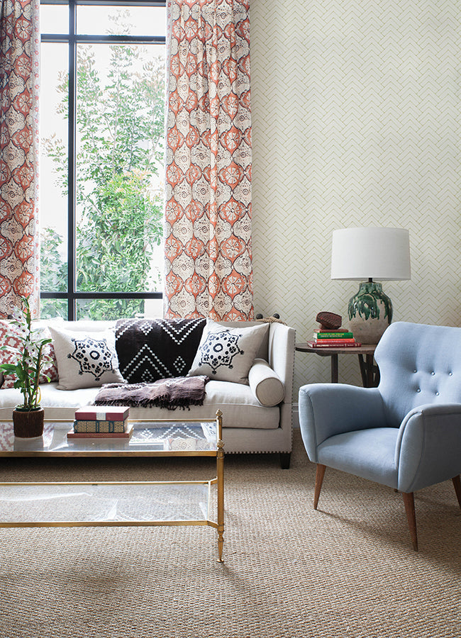 3125-72365 Oswin Light Yellow Tiered Herringbone Wallpaper