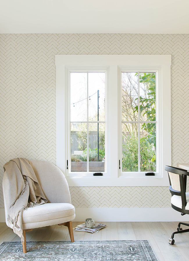 3125-72365 Oswin Light Yellow Tiered Herringbone Wallpaper