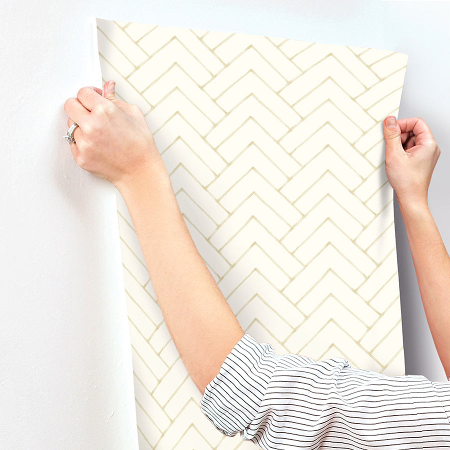 3125-72365 Oswin Light Yellow Tiered Herringbone Wallpaper