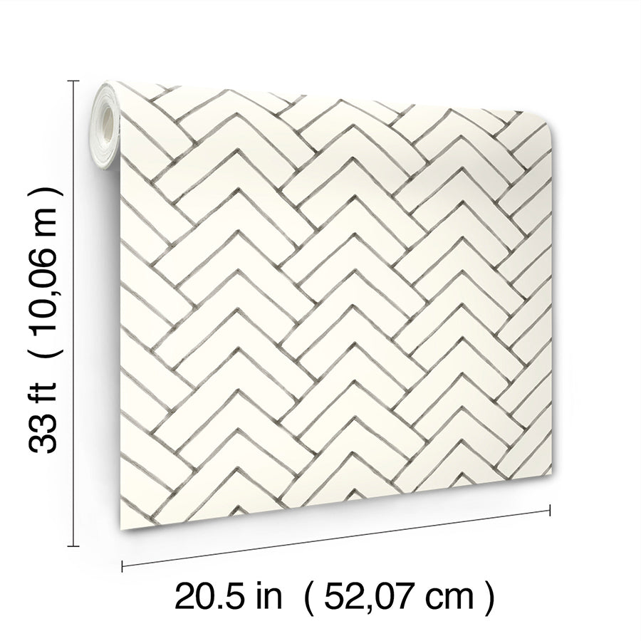 3125-72366 Oswin Black Tiered Herringbone Wallpaper
