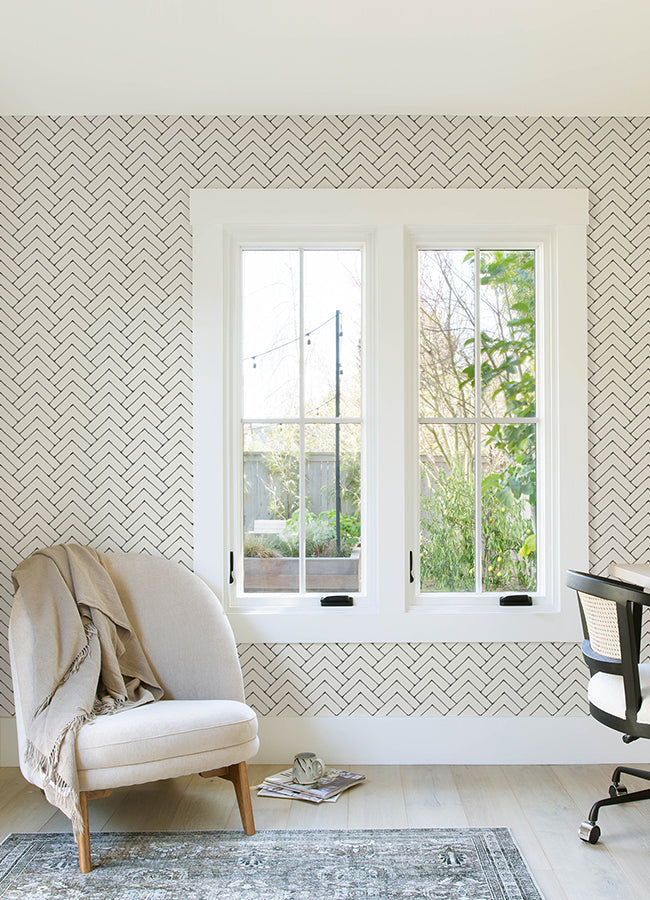 3125-72366 Oswin Black Tiered Herringbone Wallpaper